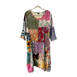 SHANA colorful, comfortable, unique Boho Patchwork Midi Dress, XL